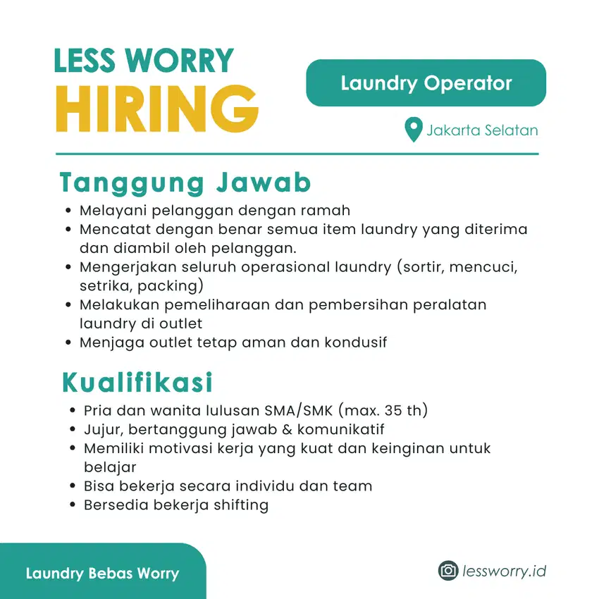 Lowongan Pekerjaan Operator Laundry Jakarta Selatan