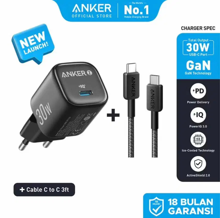 Charger anker zolo gan 30 watt c to c fullset