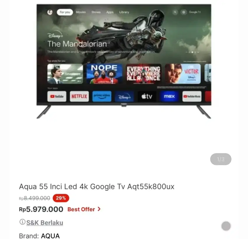 Aqua smart led tv 55 inci