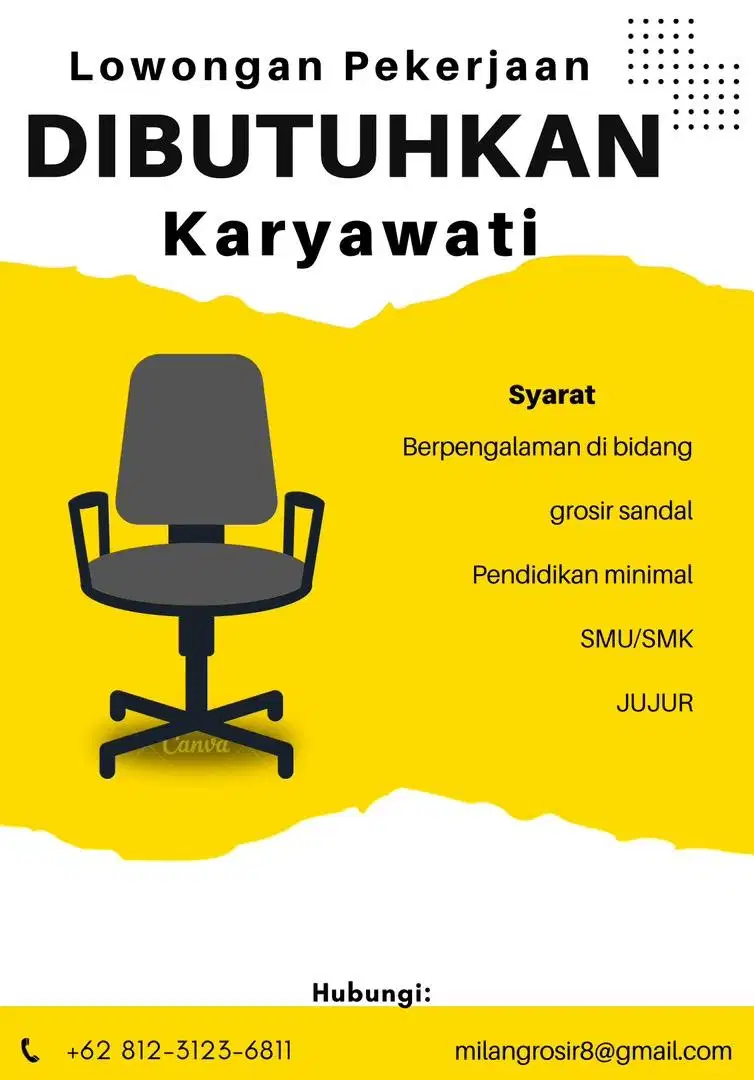 DIBUTUHKAN KARYAWATI BERPENGALAMAN DALAM BIDANG SEPATU GROSIR