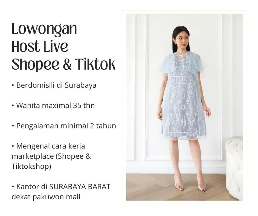 Lowongan Host Live Shopee & Tiktok (Baju pesta RTW)