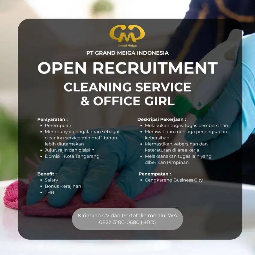 DIBUTUHKAN CLEANING SERVICE BERPENGALAMAN