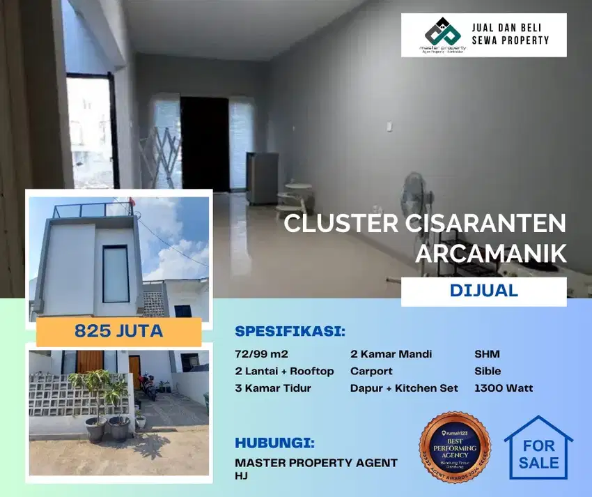 Jual cepat rumah strategis di Cluster Cisaranten 2 lantai + rooftoop