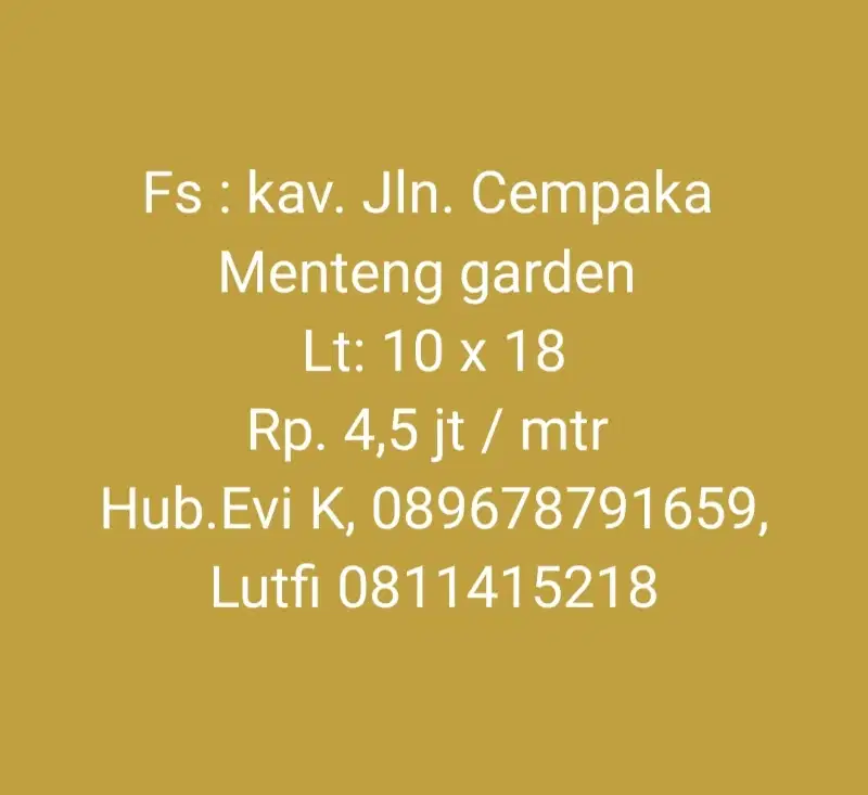 Di Jual Murah Kavling Menteng Garden, Tanjung Bunga