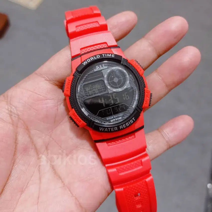 Jam tangan digital red rubber pria simpel good ja2 water resist