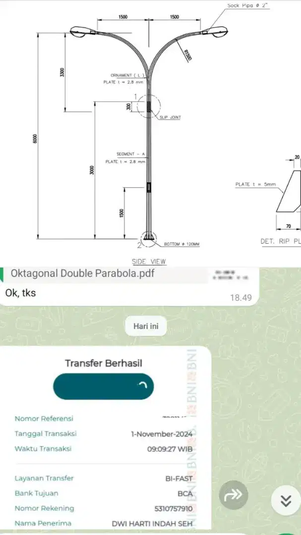 Tiang PJU 9 Meter Two In One Galvanis