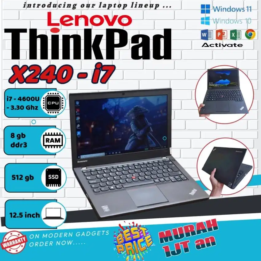 LAPTOP LENOVO THINKPAD X250 CORE I7 GEN5 RAM 8/256GB MURAH M-AK