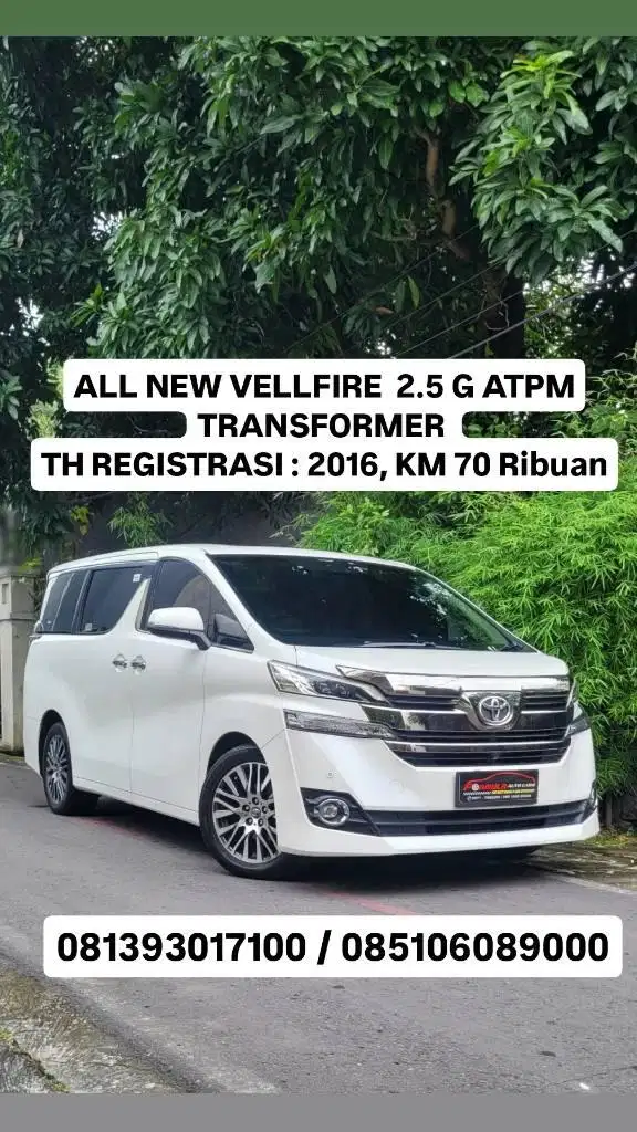 ALL NEW VELLFIRE 2.5 G ATPM TRANSFORMER , th reg 2016, km 70 rb an