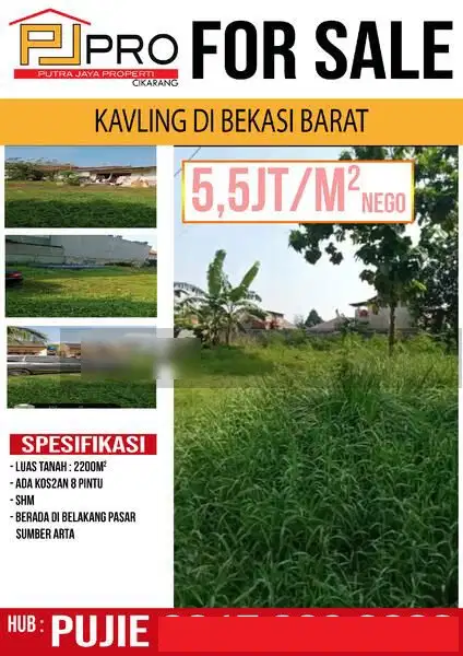 DIJUAL TANAH DI BELAKANG PASAR SUMBER ARTA, BEKASI