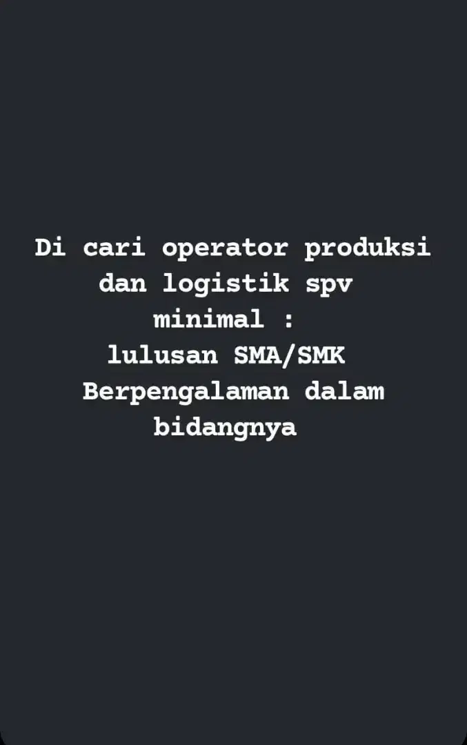 Lowongan Kerja Operator produksi & Logistik spv Groceries