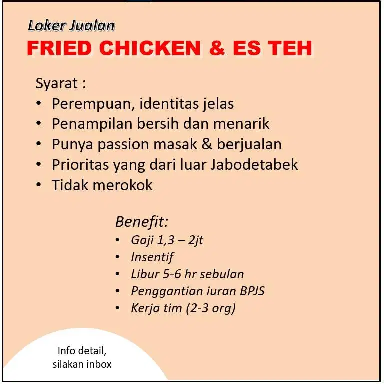 LOKER JUALAN ES TEH & FRIED CHICKEN