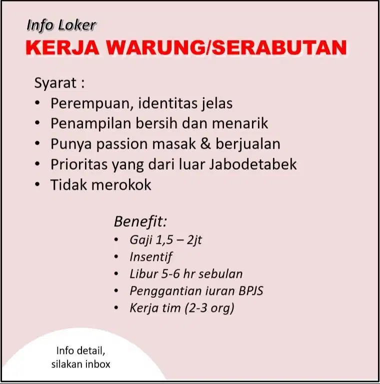 LOKER KERJA WARUNG / SERABUTAN