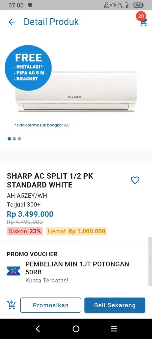 Promo AC Sharp Setengah PK