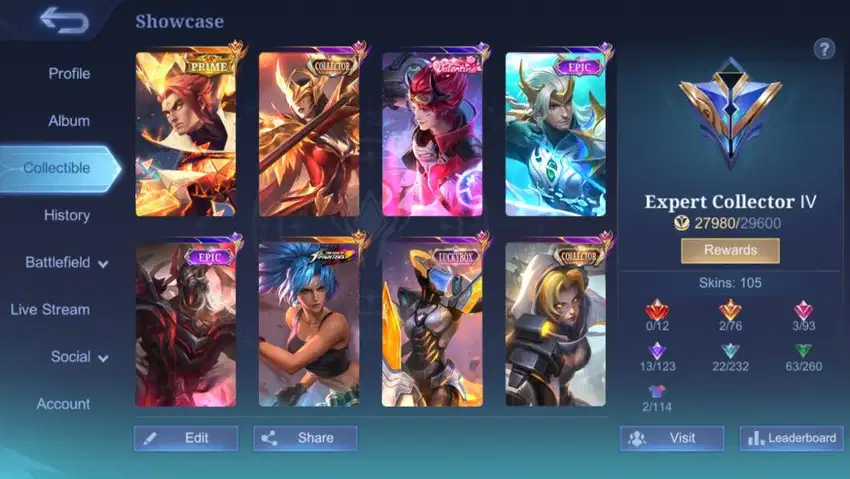 Jual Akun Mobile Legends ada skin Collector