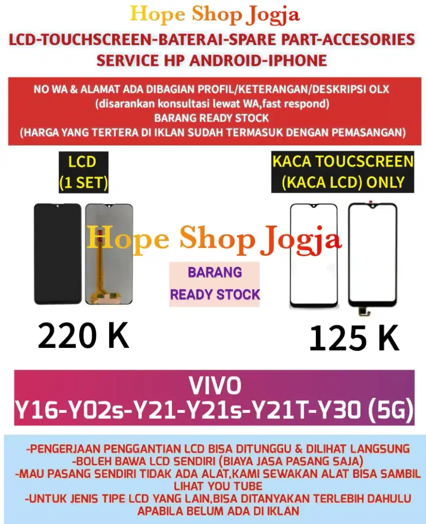 Ganti Touchscreen/Baterai-LCD VIVO  Y16-Y02s-Y21s-Y21-Y21T-Y30 (5G)