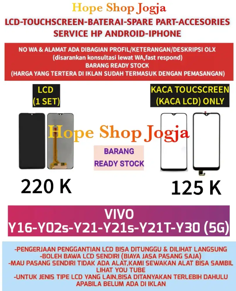 Ganti Touchscreen-Baterai-LCD VIVO 
Y16-Y02s-Y21s-Y21-Y21T-Y30 (5G)