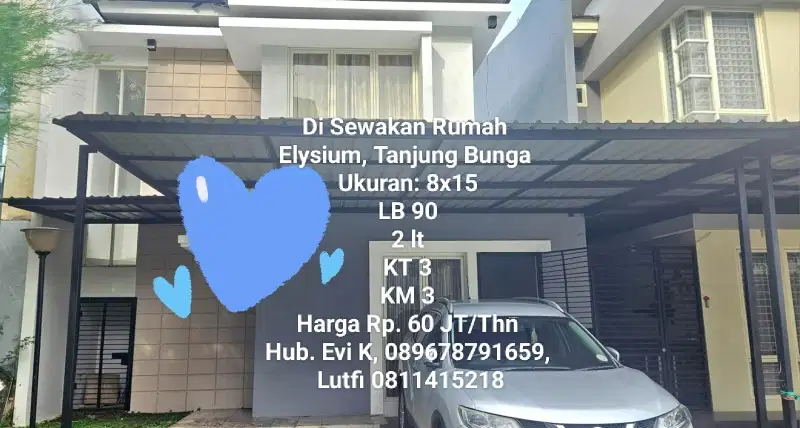 Di Sewakan Rumah siap Huni, Elysium Tanjung Bunga