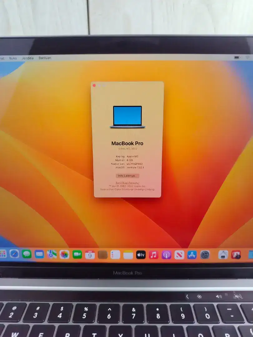 Macbook Pro 2022 Ram 8 Ssd 512 lengkap full set ibox space grey