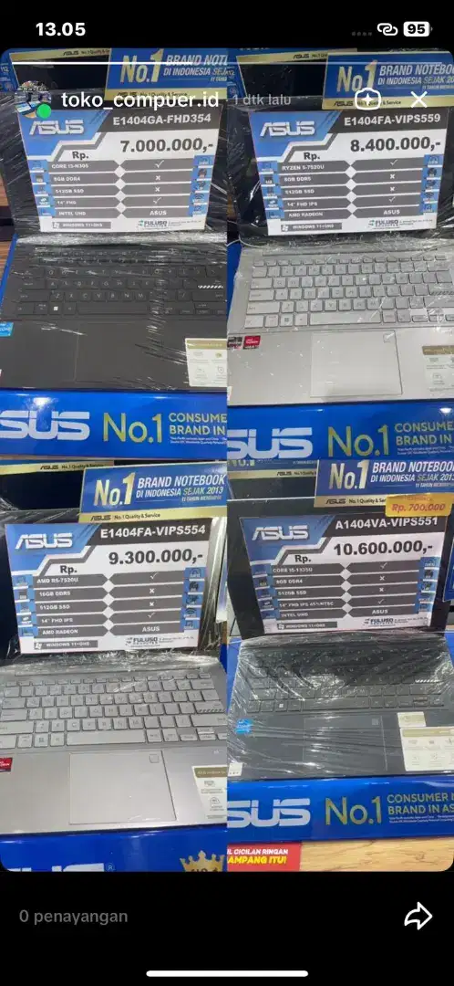 laptop ASUS all tipe bisa kredit bunga 0% tanpa DP cukup dwngan KTP