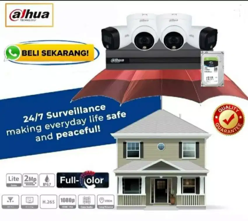 Paket cctv dahua 8 ch 4 camera full color 2mp