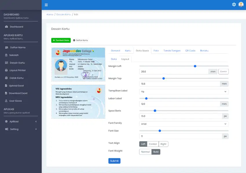 Software Kartu Siswa Anggota dll Murah