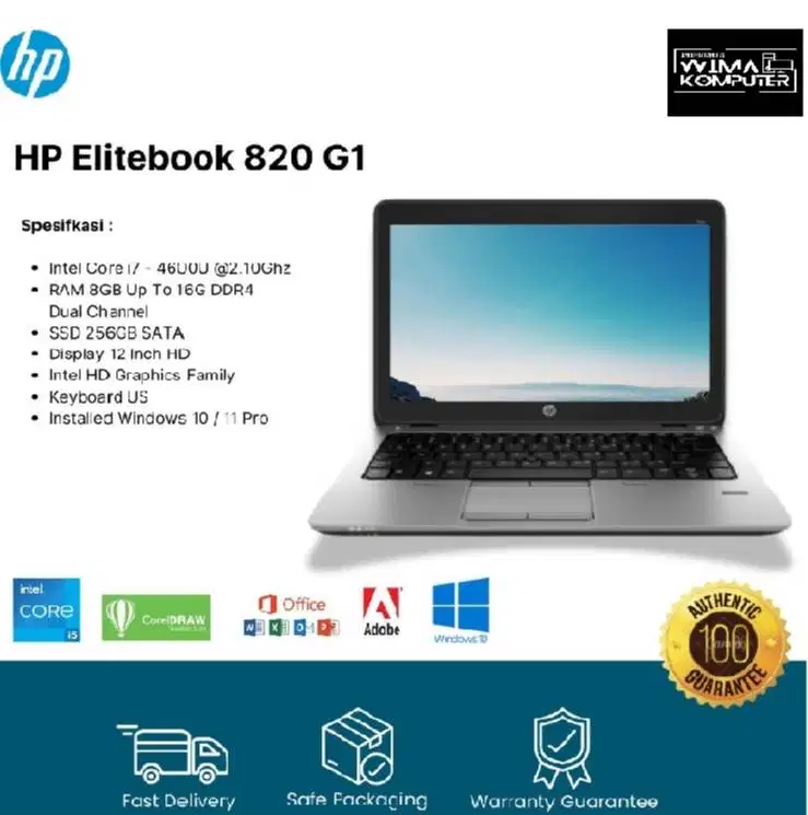 HP Elitebook 820 G1 CORE i7 G4 12 Inch SSD 256GB  RTV/NK