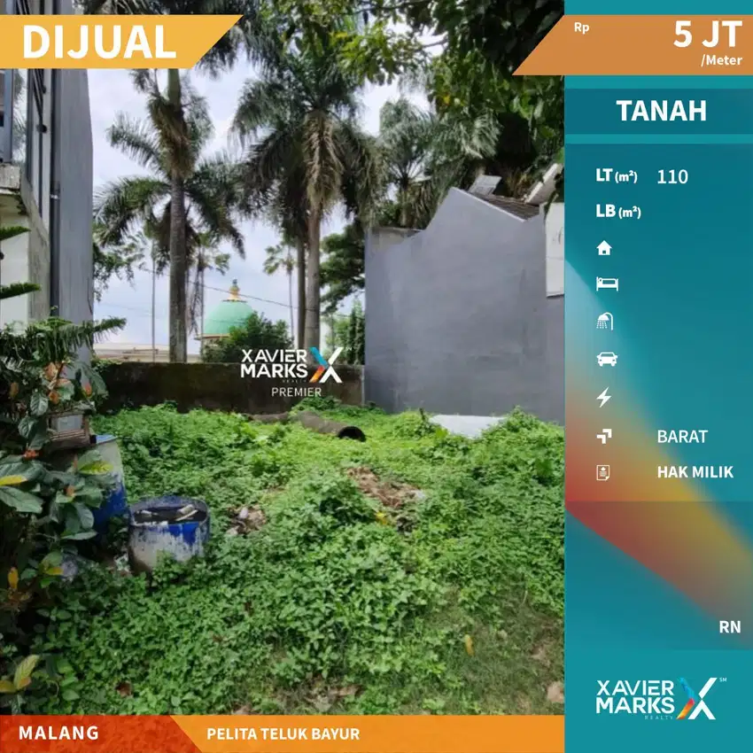 Dijual Tanah Kavling Depan Kompleks di Pelita Teluk Bayur Malang