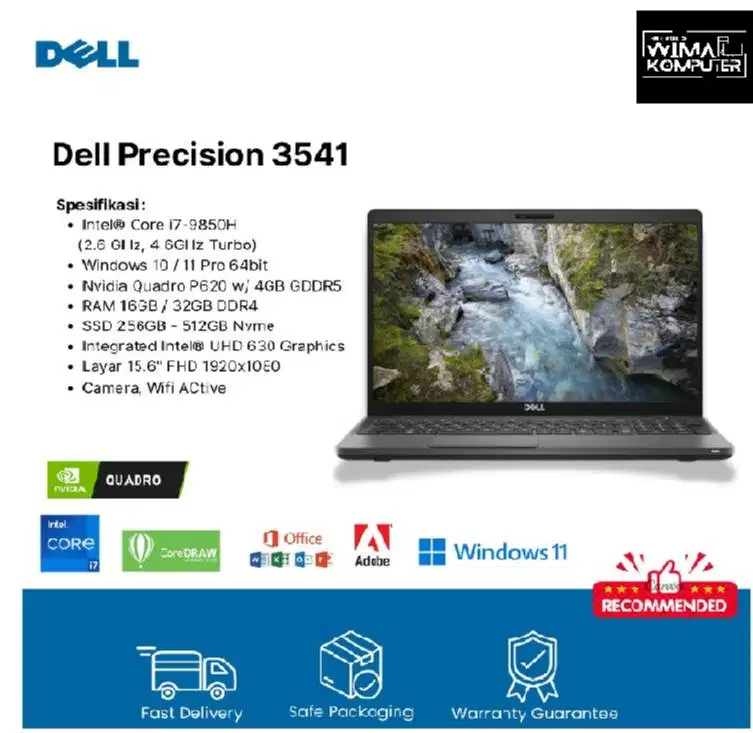 Dell Precision 3541 CORE i7 G9 16GB/512GB Nvidia Quadro P620 RTV/NK