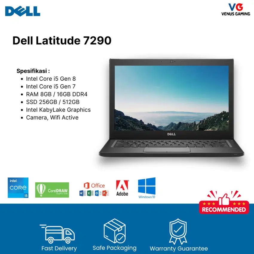 Dell Latitude E7290 Core i5 Gen 8 SSD 256GB  Layar 12 inch RTV/NK