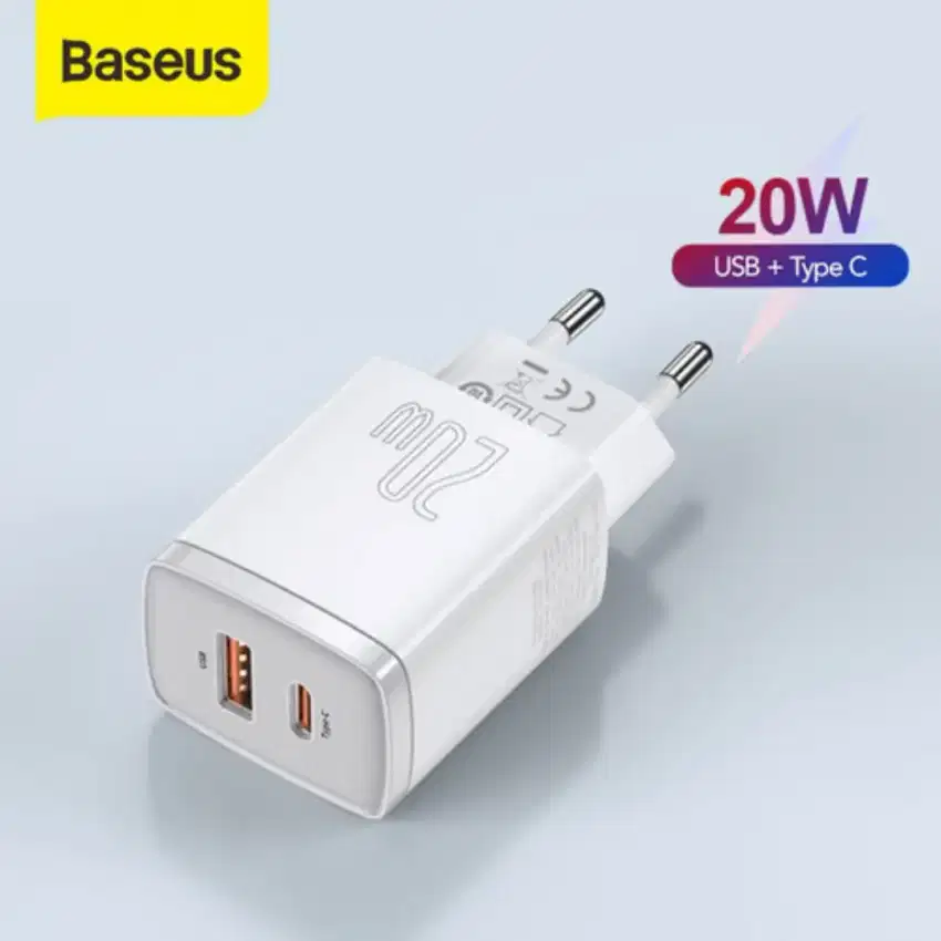 Baseus Adapter Charger USB C & USB A Fast Charging 20W iPhone 11 12 13