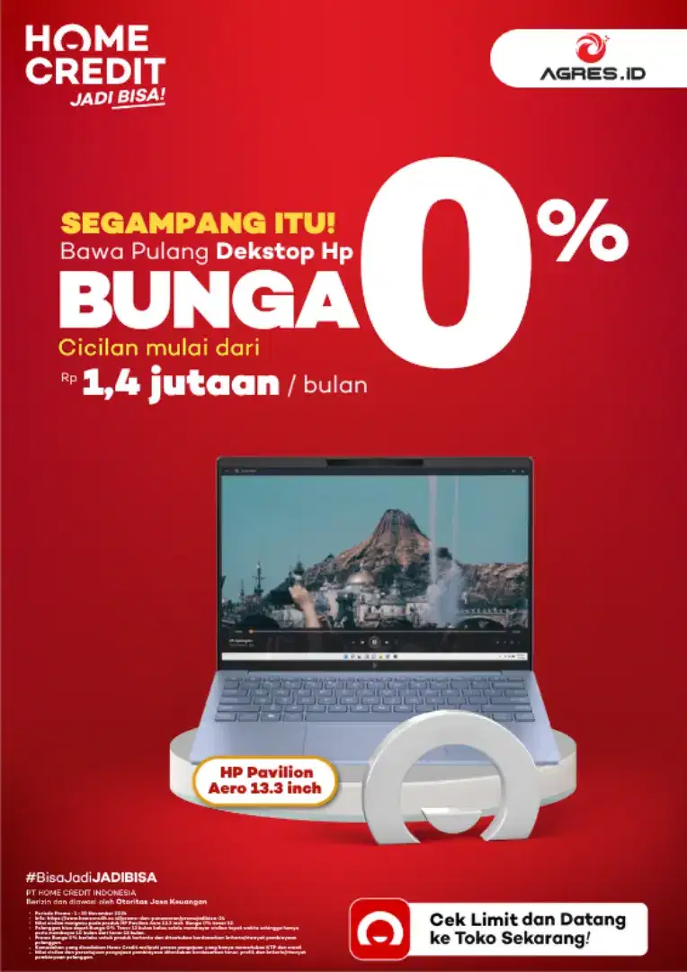 Promo bunga 0% laptop HP hanya d home credit