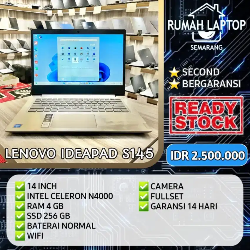 Lenovo ideapad s145. celeron n4000. ram 4gb. ssd 256gb.