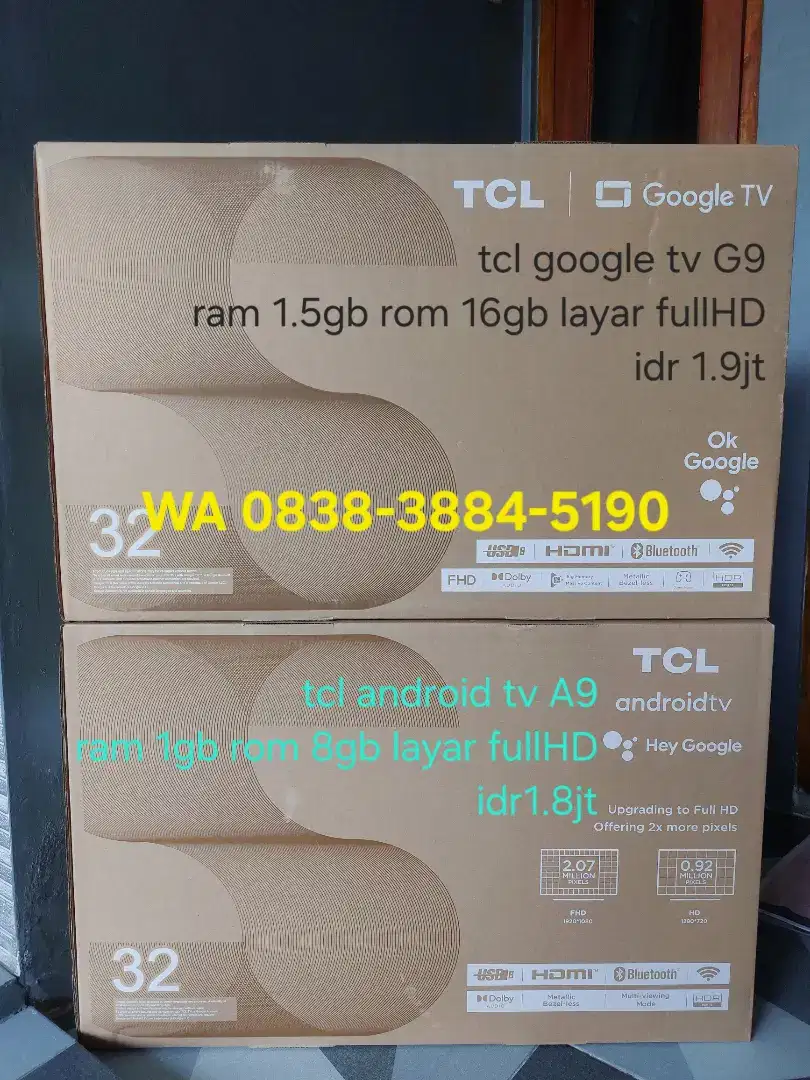 Tcl 32 inch 32A9 android tv & 32G9 google tv layar fullHD