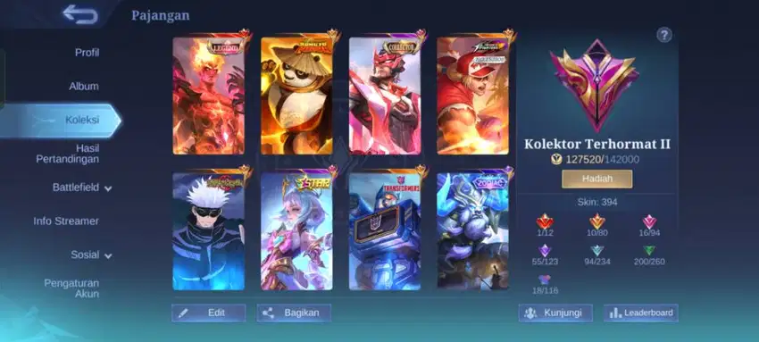 Jual akun pribadi mobile legend sultan