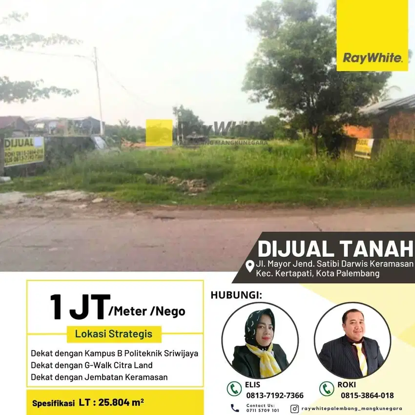 Dijual Cepat Tanah di Jl MayJend Satibi Darwis Kota Palembang