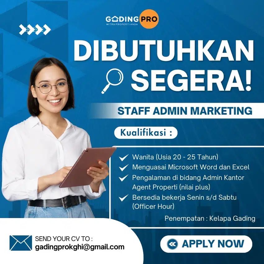 Dicari Admin Marketing untuk daerah Kelapa Gading