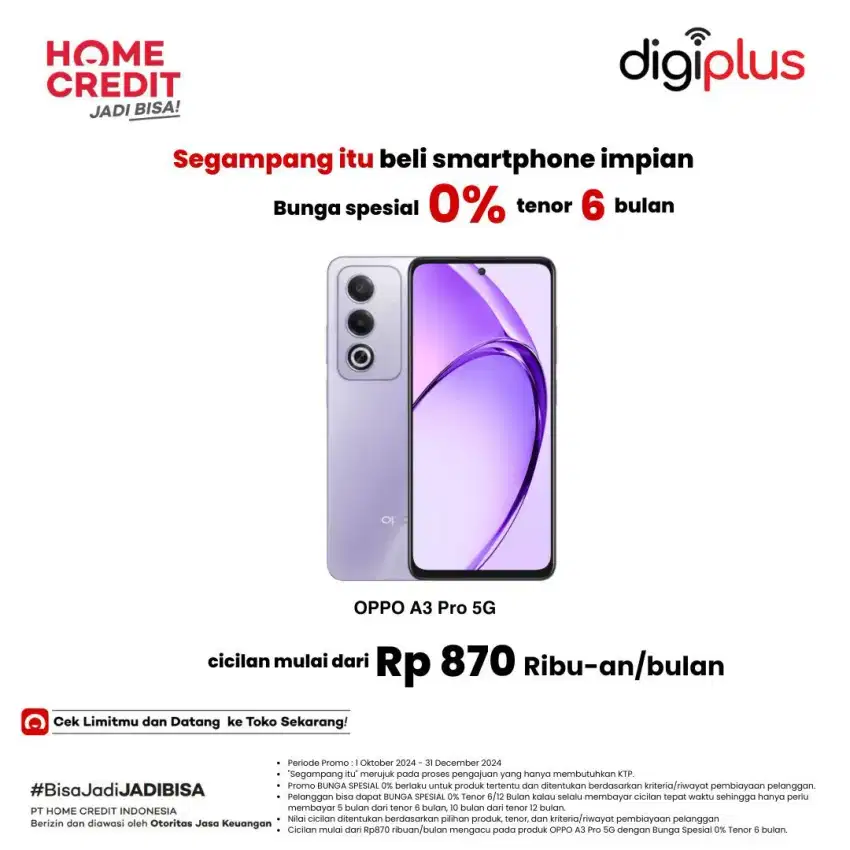 KREDIT OPPO A3 PRO PROMO BUNGA RENDAH DAN BEBAS 1× CICILAN