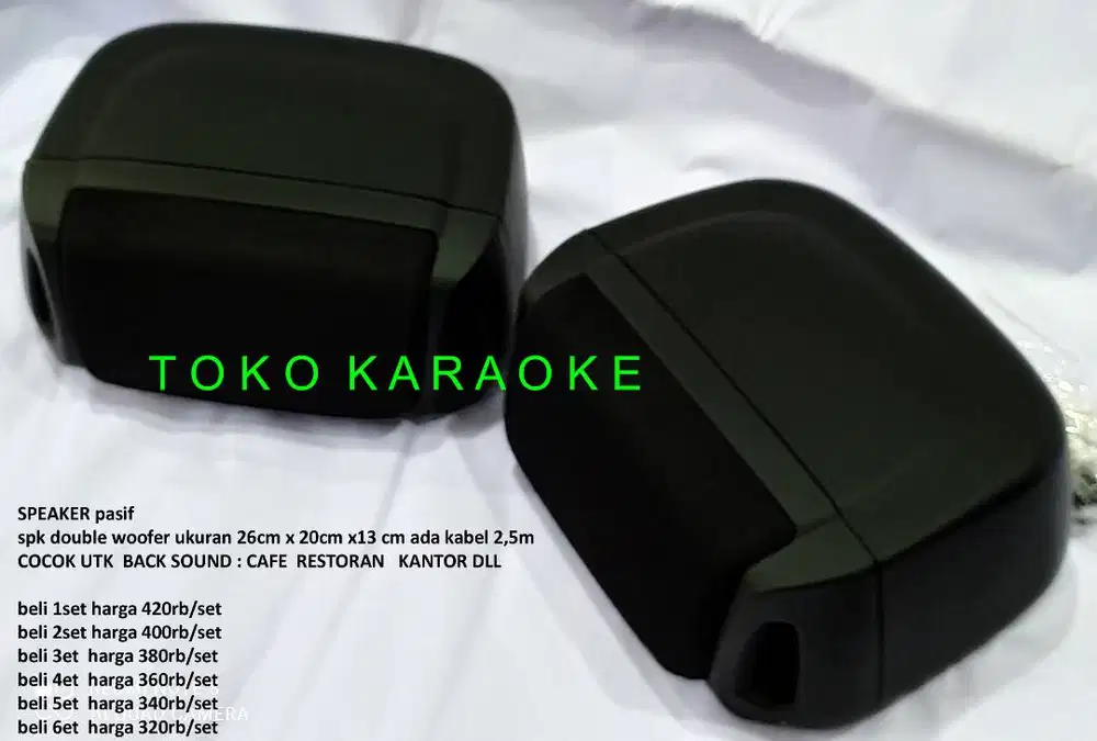 spk double woofer ukuran 26cm x 20cm x13 cm ada kabel buat center