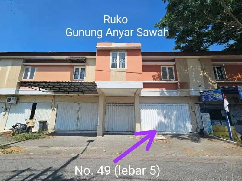 Dijual Ruko baru Gunung Anyar sawah