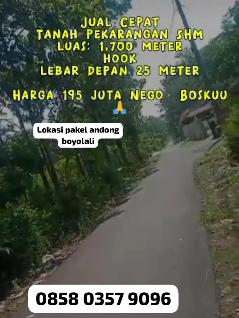 Dijual tanah lokasi strategis daerahPakel,Andong,Boyolali