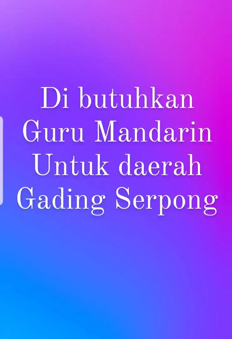 Di butuhkan guru mandarin