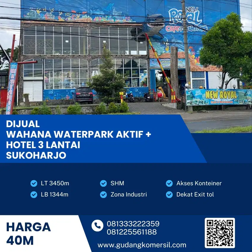 Dijual Wahana rekreasi Waterpark Aktif + Hotel 3 lantai,3450 Sukoharjo