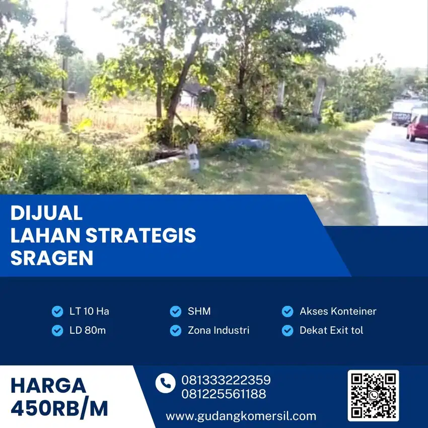 Dijual Lahan Strategis Zona Industri,Lokasi Sragen,Luas 10 Ha,Bu!