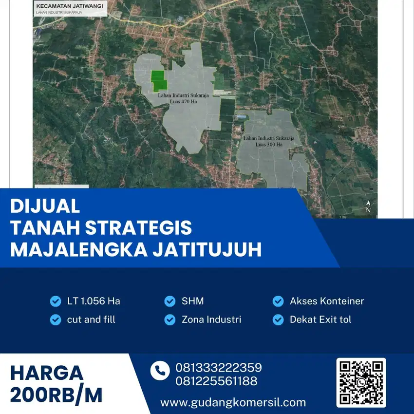 Dijual Lahan Zona Industri,Lokasi Kertajati,Majalengka,Luas 1,056Ha,BU