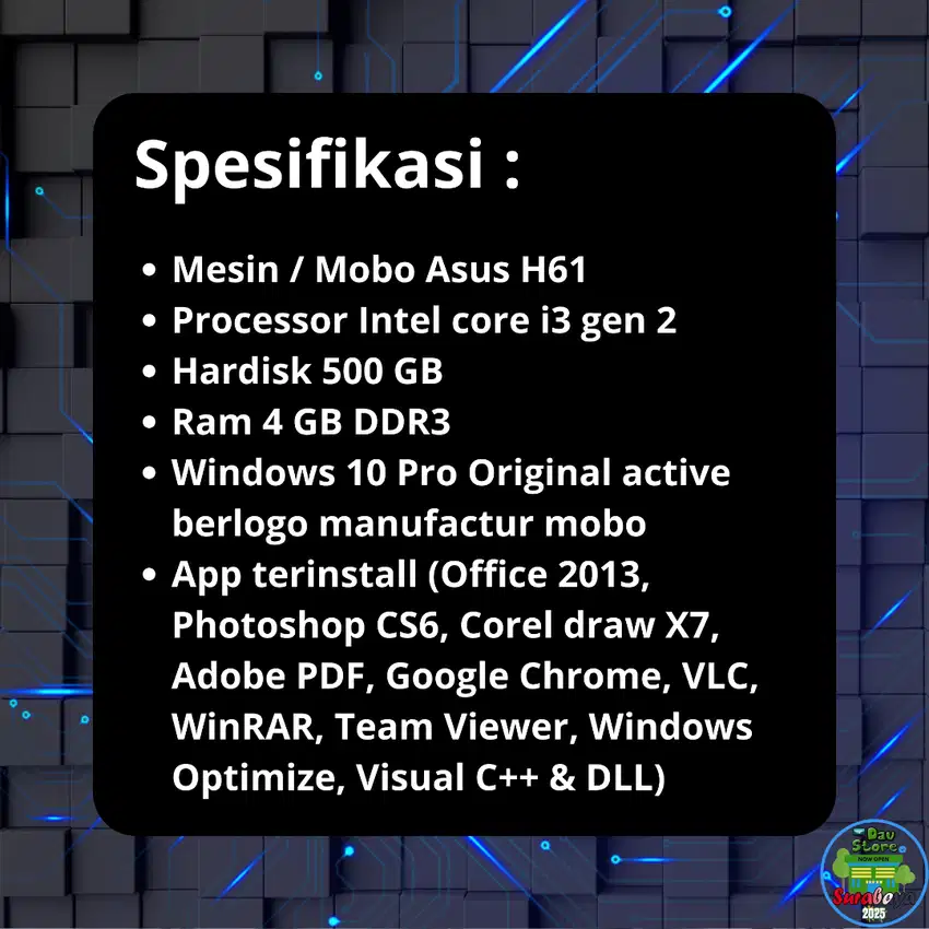 PC Komputer intel core i3 gen 2 | RAM 4 GB DDR3 | Win 10 Pro Original