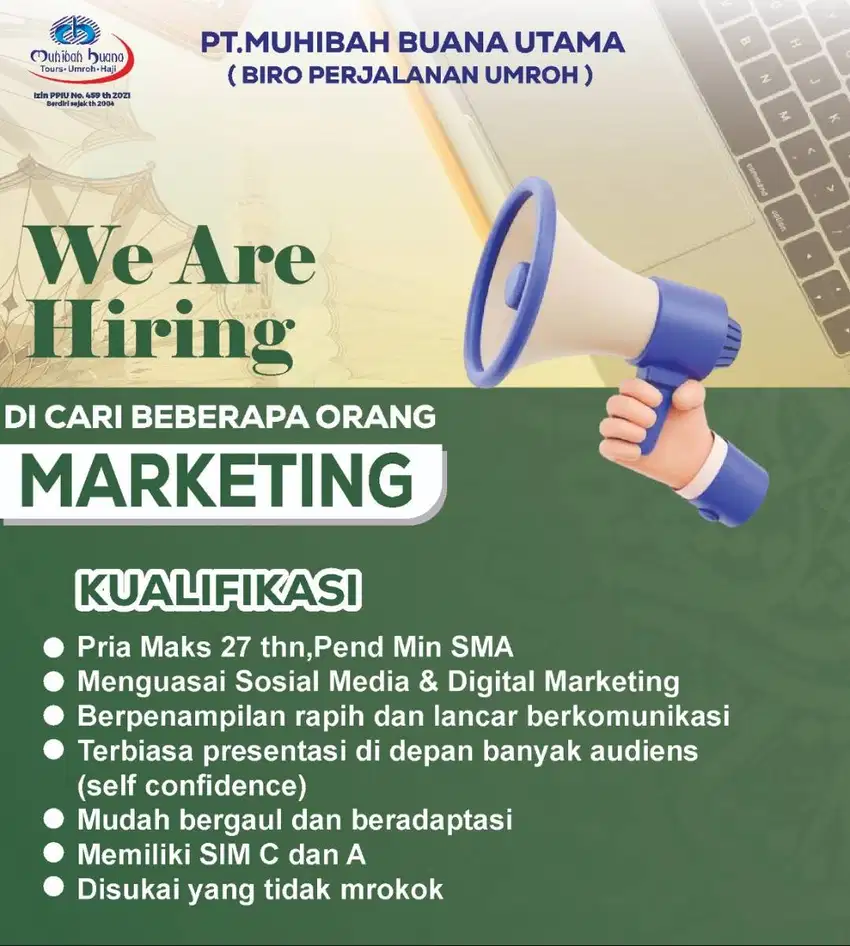 Dibutuhkan segera staff marketing