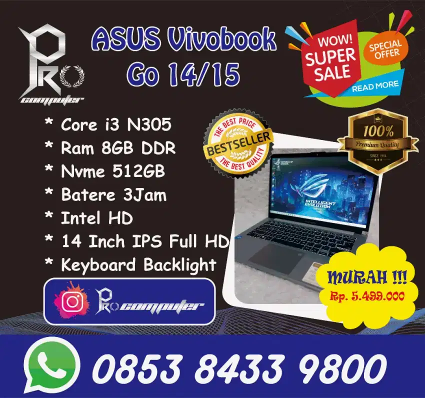 ASUS Vivobook Go 14/15 Fullset Garansi Resmi ASUS 2thn Prokomputer