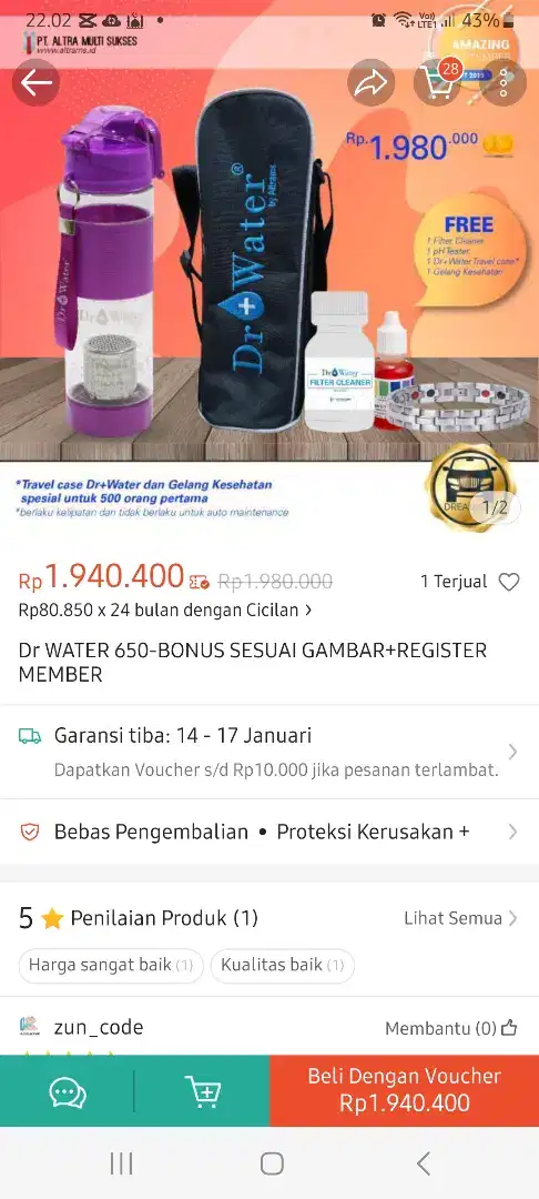 Botol kesehatan Dr water original