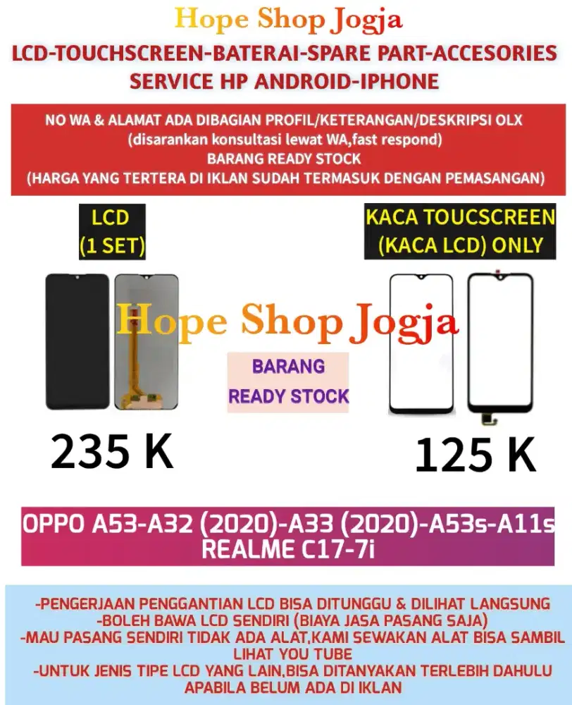Service HP/Touchscreen/Baterai/LCD OPPO A53-A32-A33/A53s-A11s