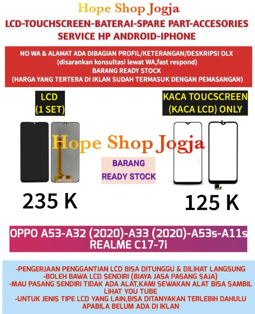 HP/Touchscreen/Baterai-LCD OPPO A53-A32-A33/A53s-A11s